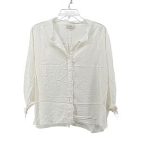 Loft Womens XL White Lace Trim Button Down Blouse Top Cottagecore Romantic Boho